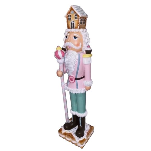 Christmas Pastel Pink Colonel 18" NUTCRACKER Cookie Icing Gingerbread House NEW - Picture 3 of 7